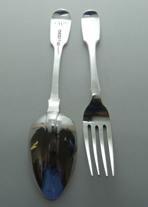 Victorian Irish Sterling Silver Fiddle pattern Rat Tail spoon and fork pair | Dublin 1856