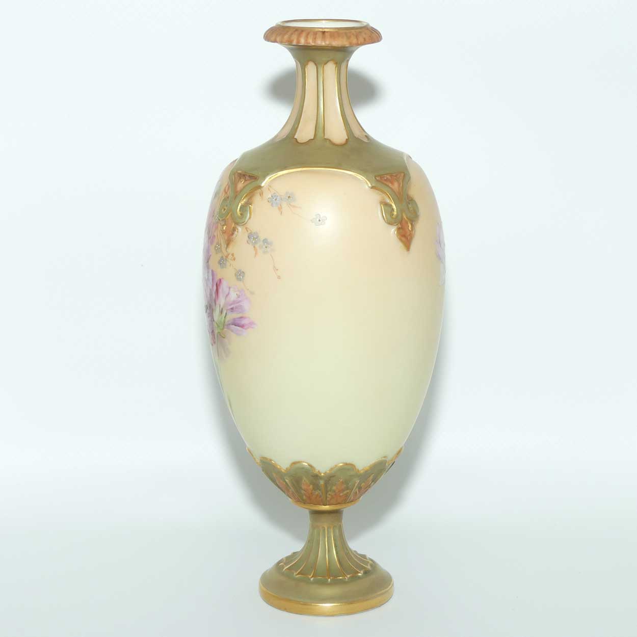 Royal Worcester Blush Ivory and Olive Green hand painted Carnations vase | Shape 1859
