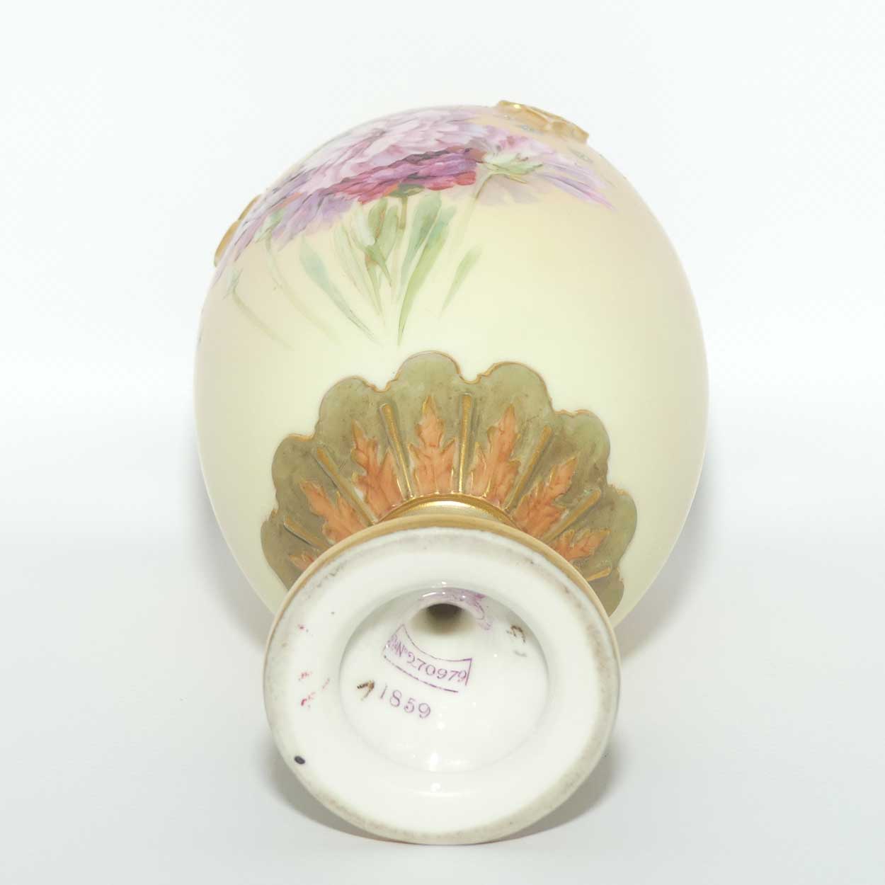 Royal Worcester Blush Ivory and Olive Green hand painted Carnations vase | Shape 1859