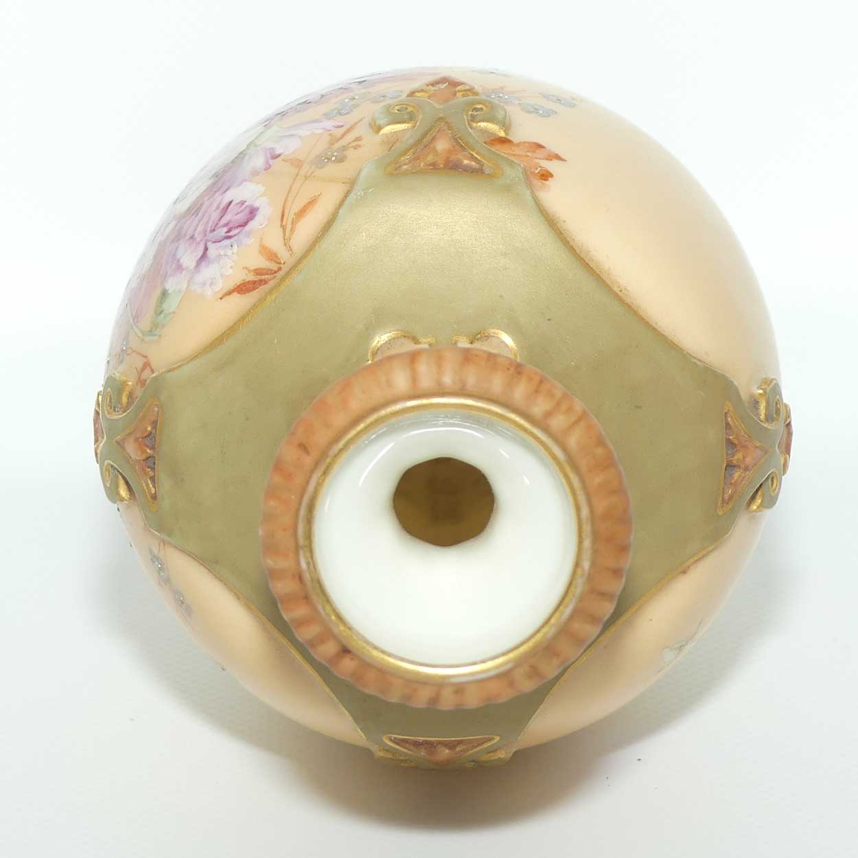 Royal Worcester Blush Ivory and Olive Green hand painted Carnations vase | Shape 1859