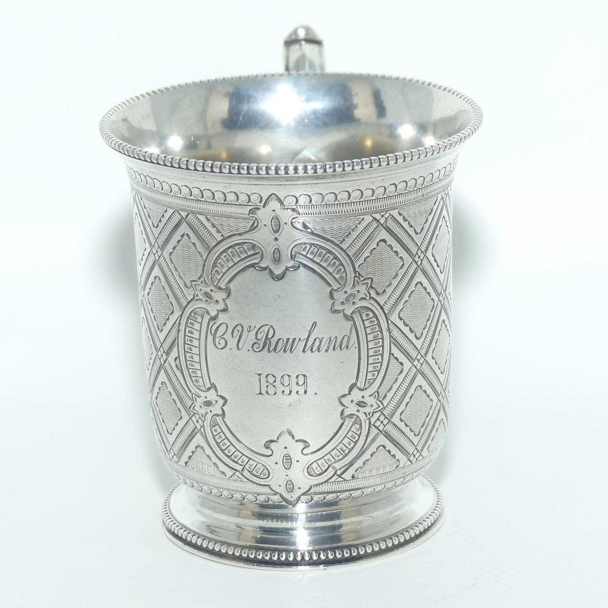 Superbly decorated Victorian era Sterling Silver Christening mug | London 1863 | Edward & John Barnard