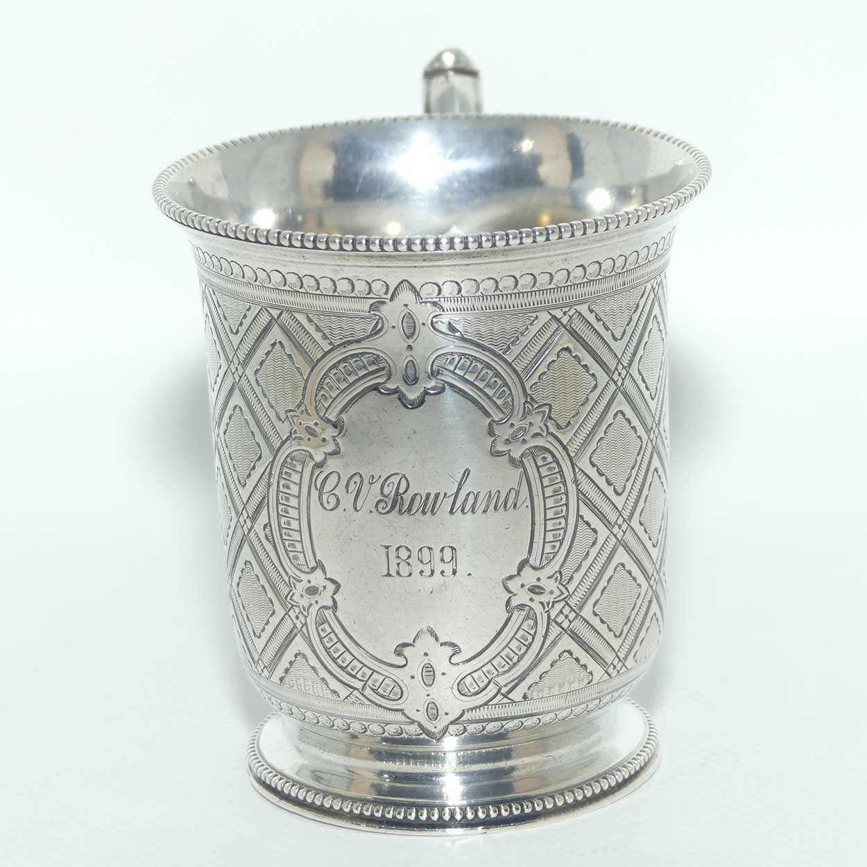 Superbly decorated Victorian era Sterling Silver Christening mug | London 1863 | Edward & John Barnard