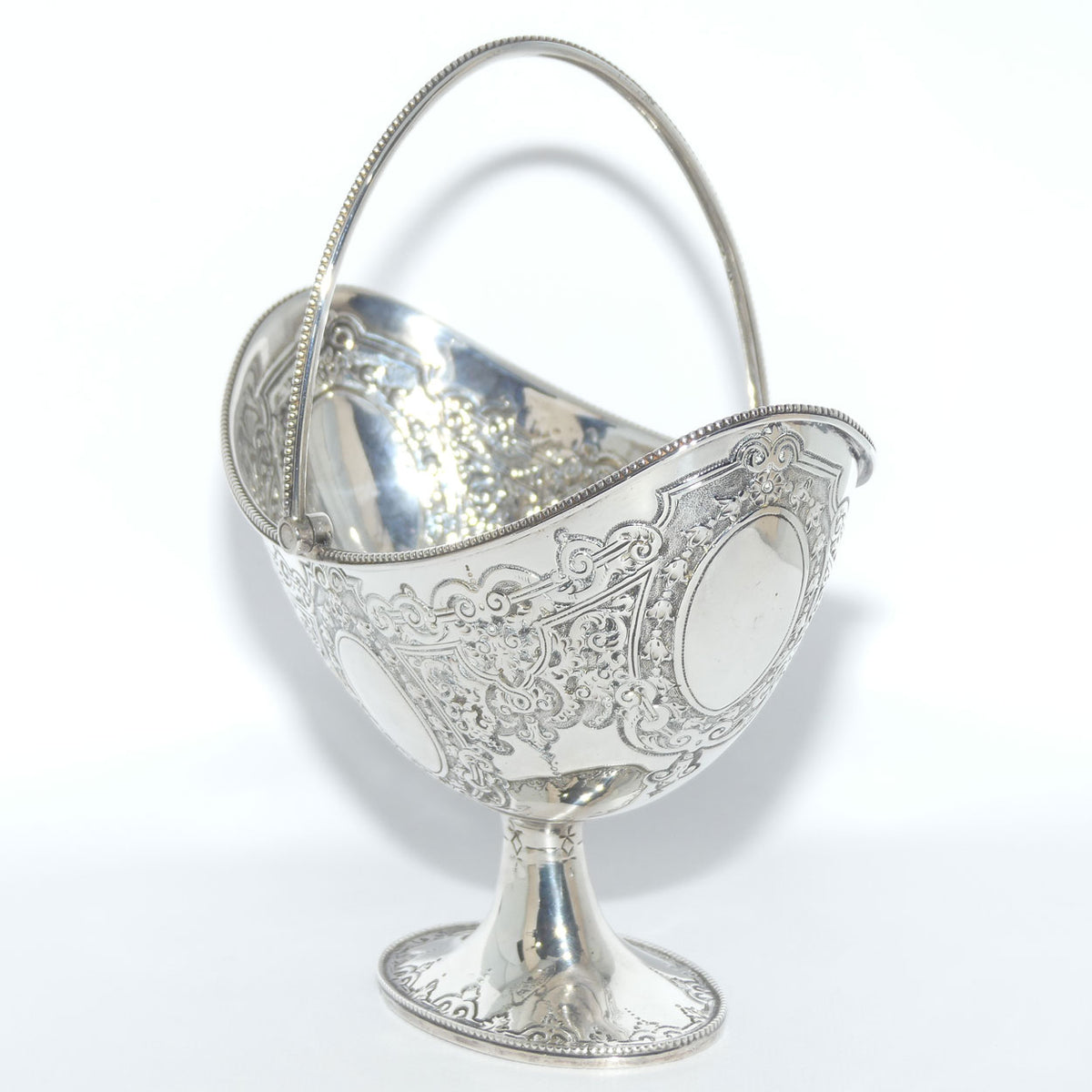 Victorian era Sterling Silver swing handle collet foot sugar basket | London 1875 | Martin Hall & Co