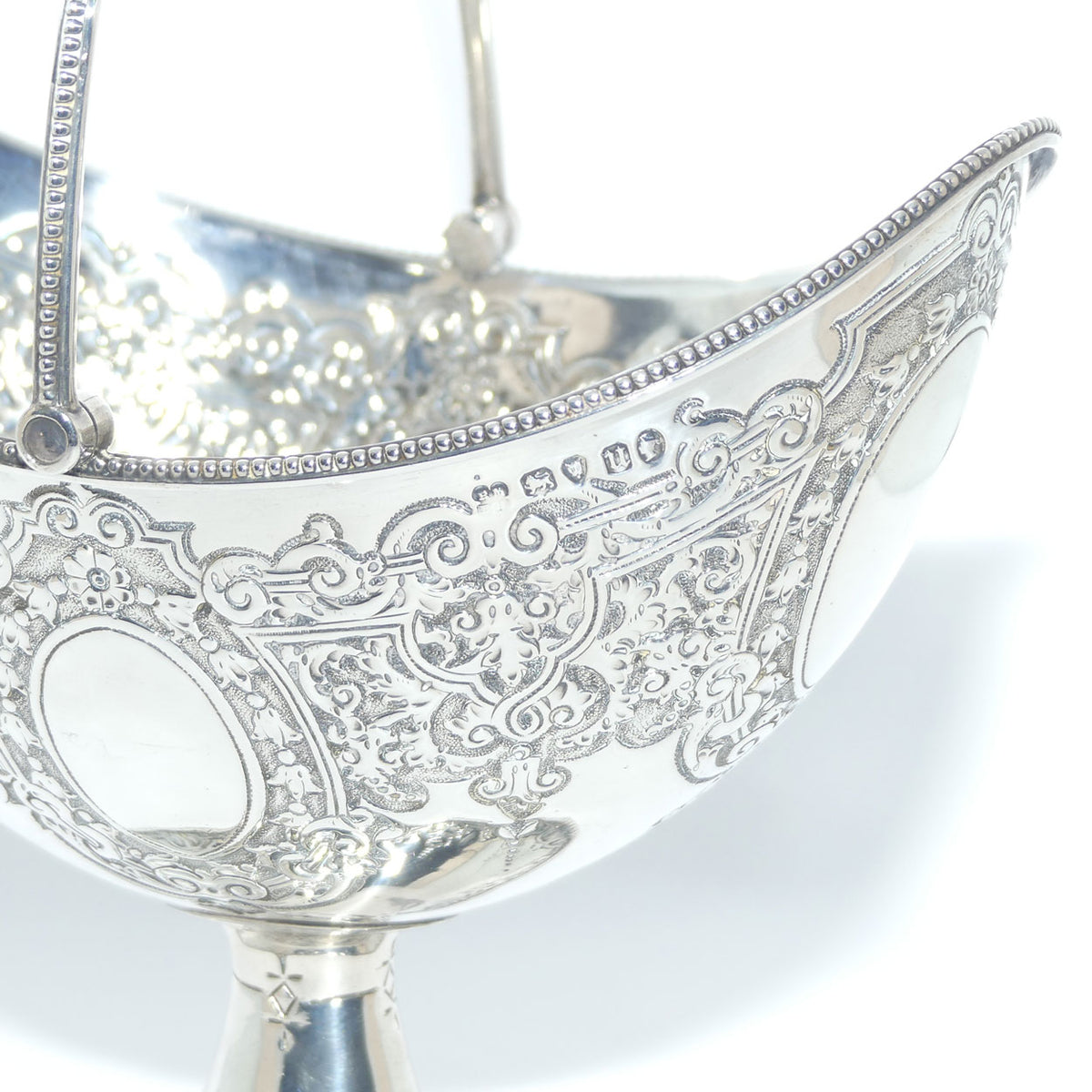 Victorian era Sterling Silver swing handle collet foot sugar basket | London 1875 | Martin Hall & Co