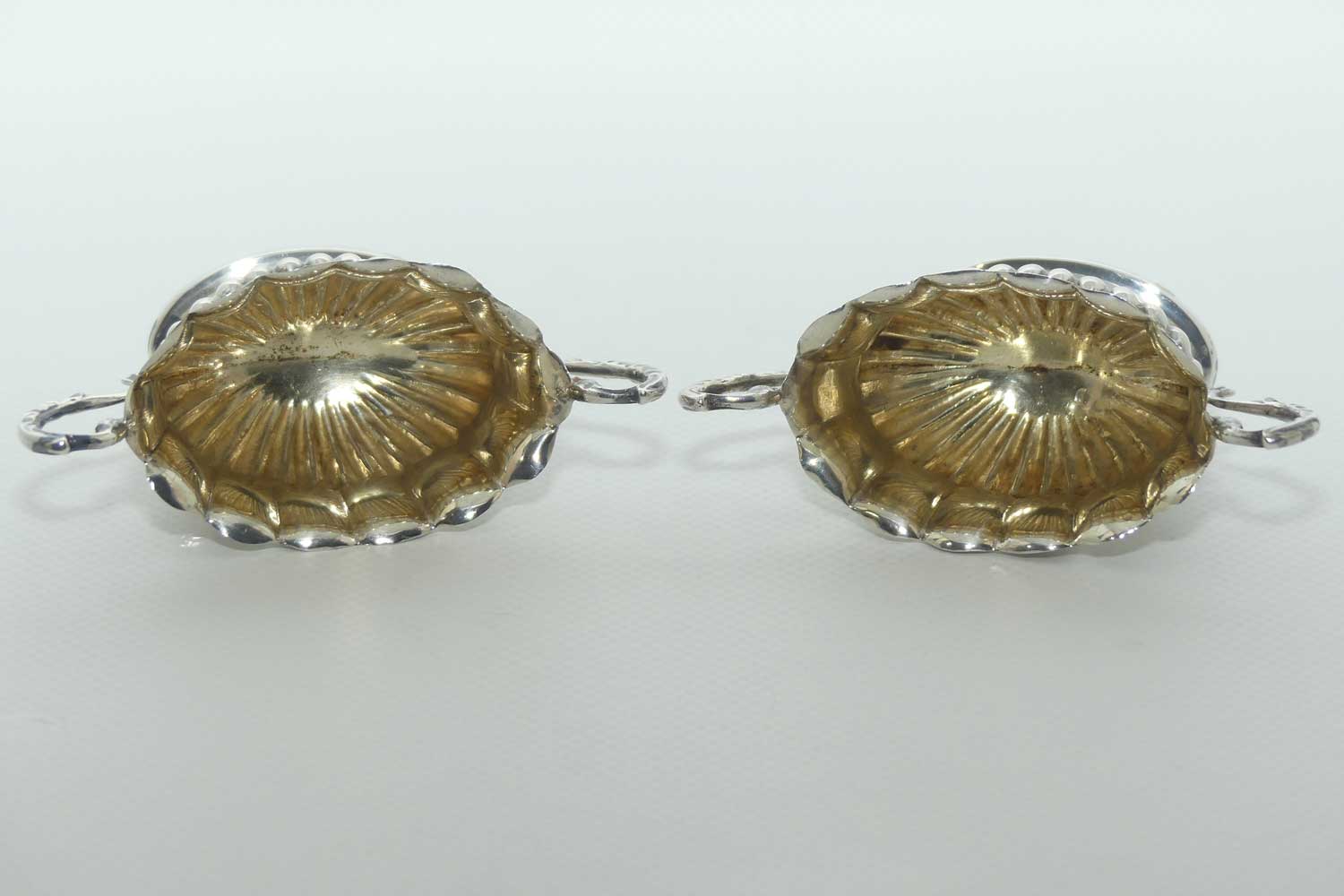 Victorian era Sterling Silver open salts in Campagna vase form with blue glass liners | Birmingham 1876