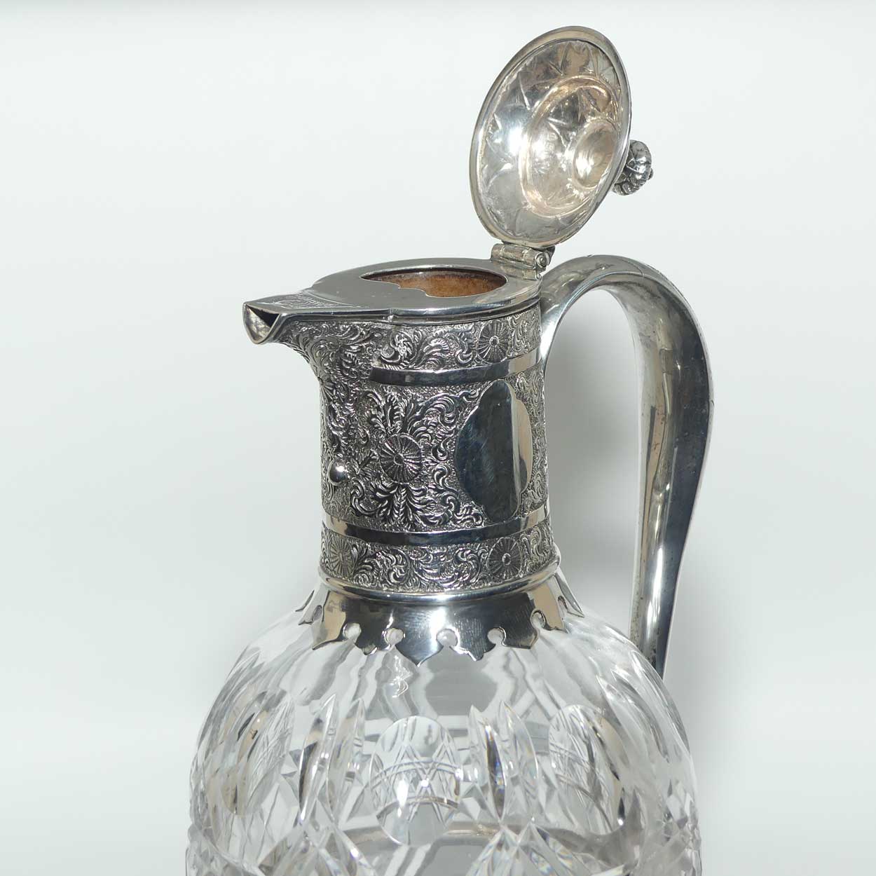 Victorian era Sterling Silver and Cut Crystal claret jug | London 1879