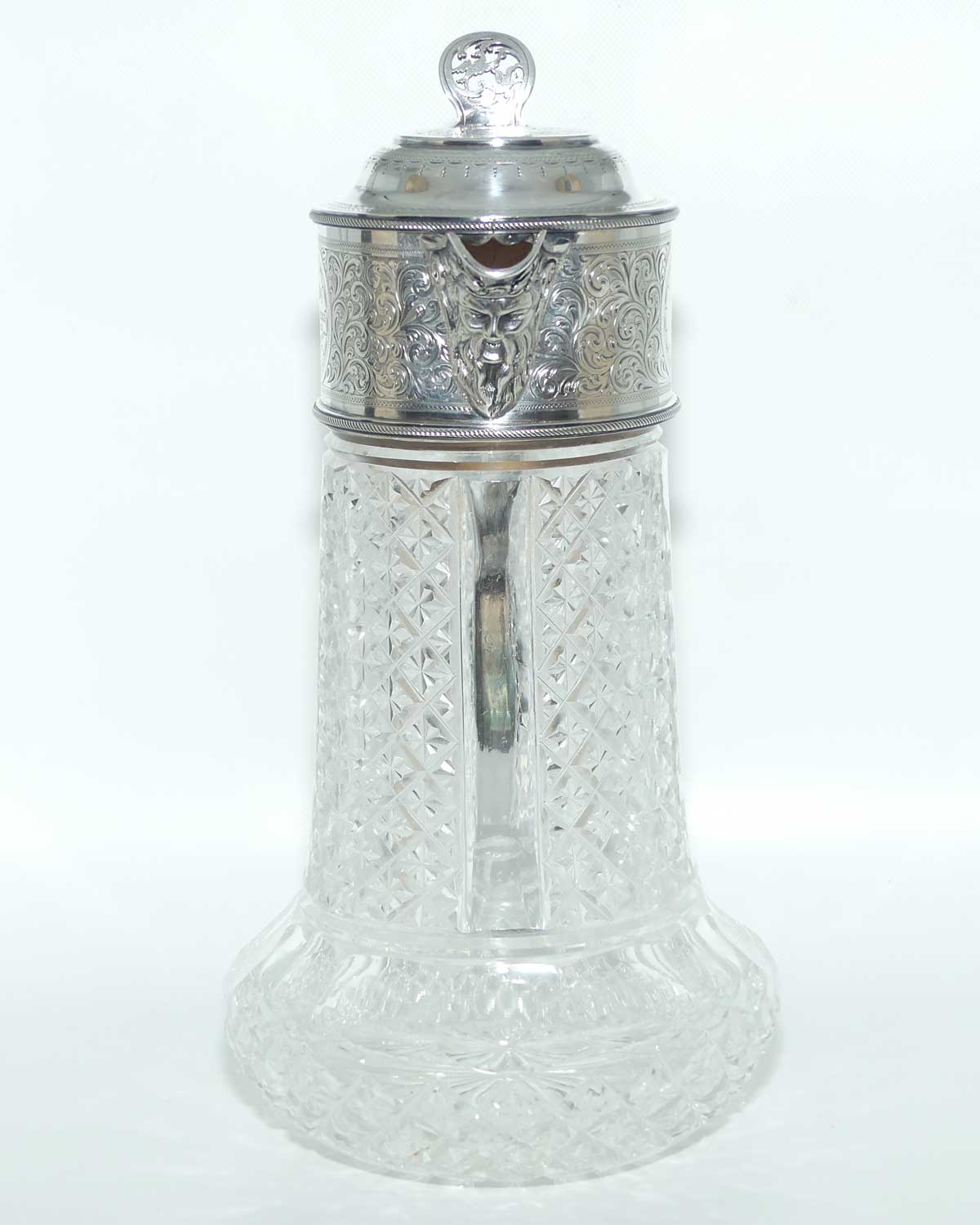 Victorian era Sterling Silver Bacchus spout and Cut Crystal claret jug | London 1882