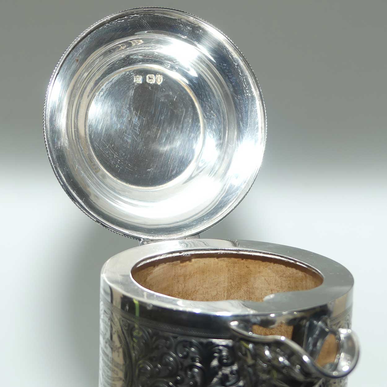 Victorian era Sterling Silver Bacchus spout and Cut Crystal claret jug | London 1882