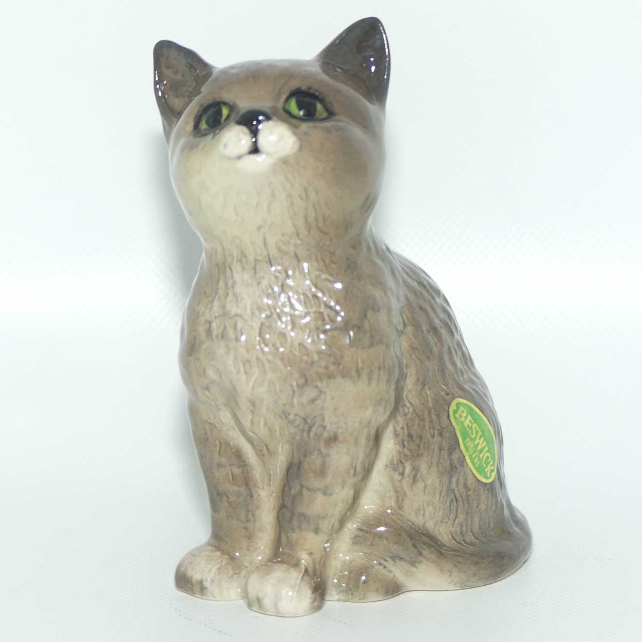 #1886 Beswick Persian Kitten | Seated | Looking Up | Grey Striped