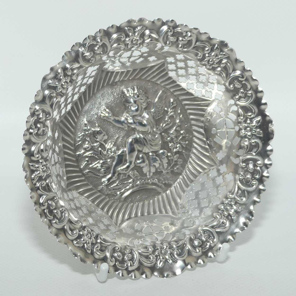 Victorian era Sterling Silver Cherub design pierced gallery bon bon dish | Birmingham 1886