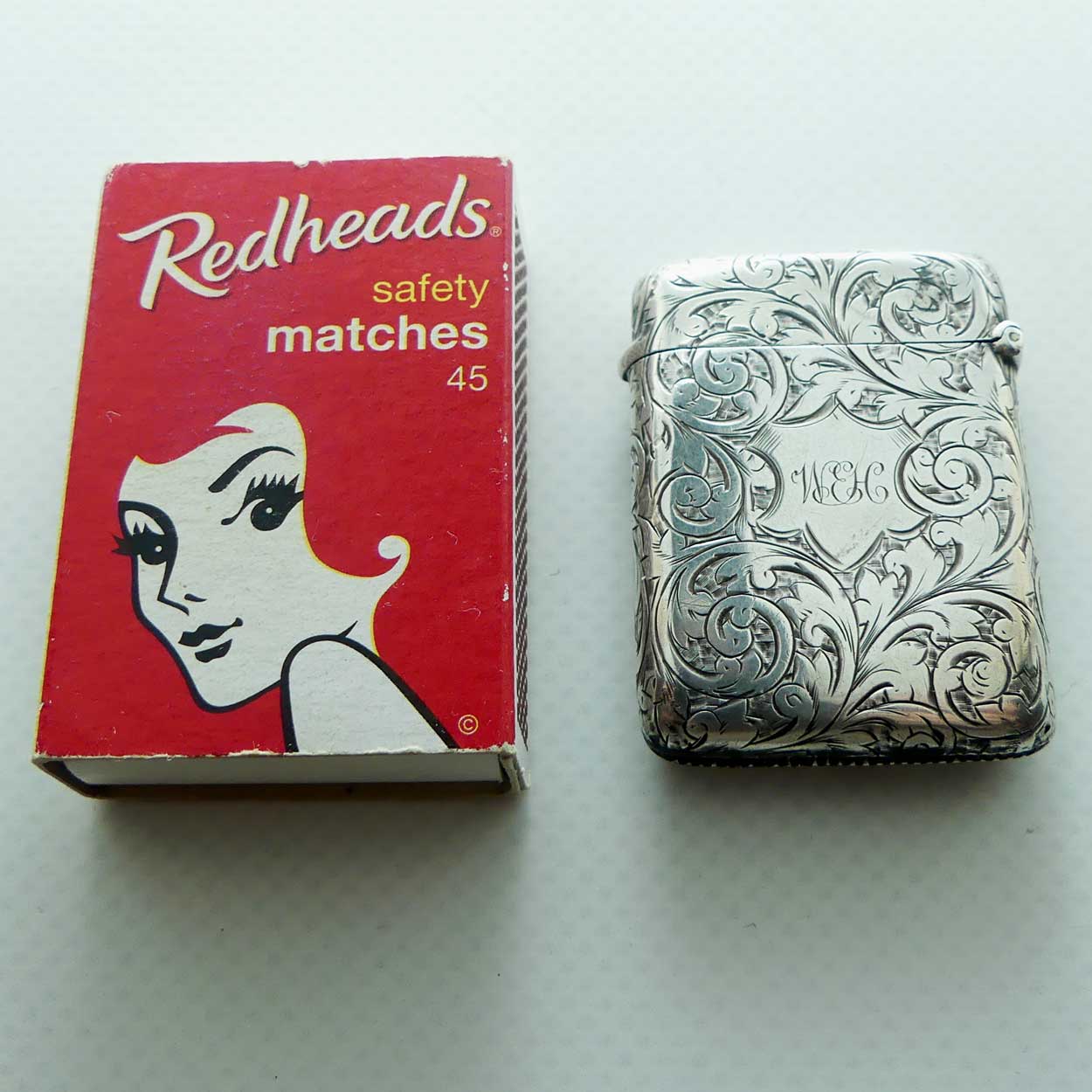 Decorated and Monogrammed Sterling Silver Vesta Case | Birmingham 1889 | 20.9gms