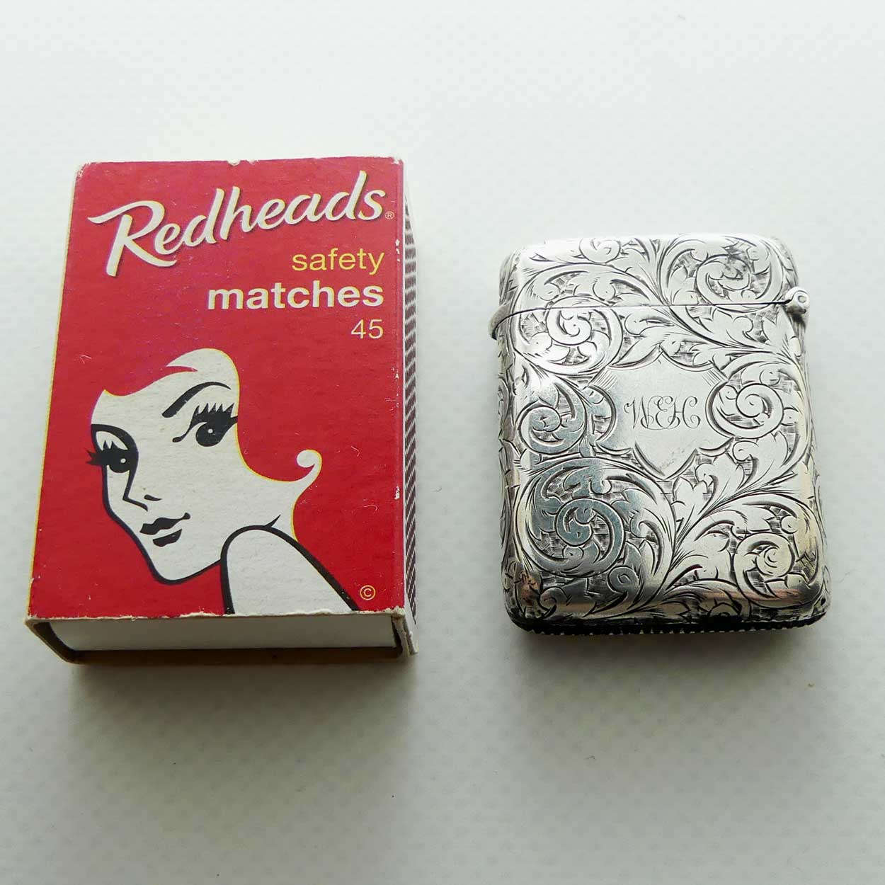 Decorated and Monogrammed Sterling Silver Vesta Case | Birmingham 1889 | 20.9gms