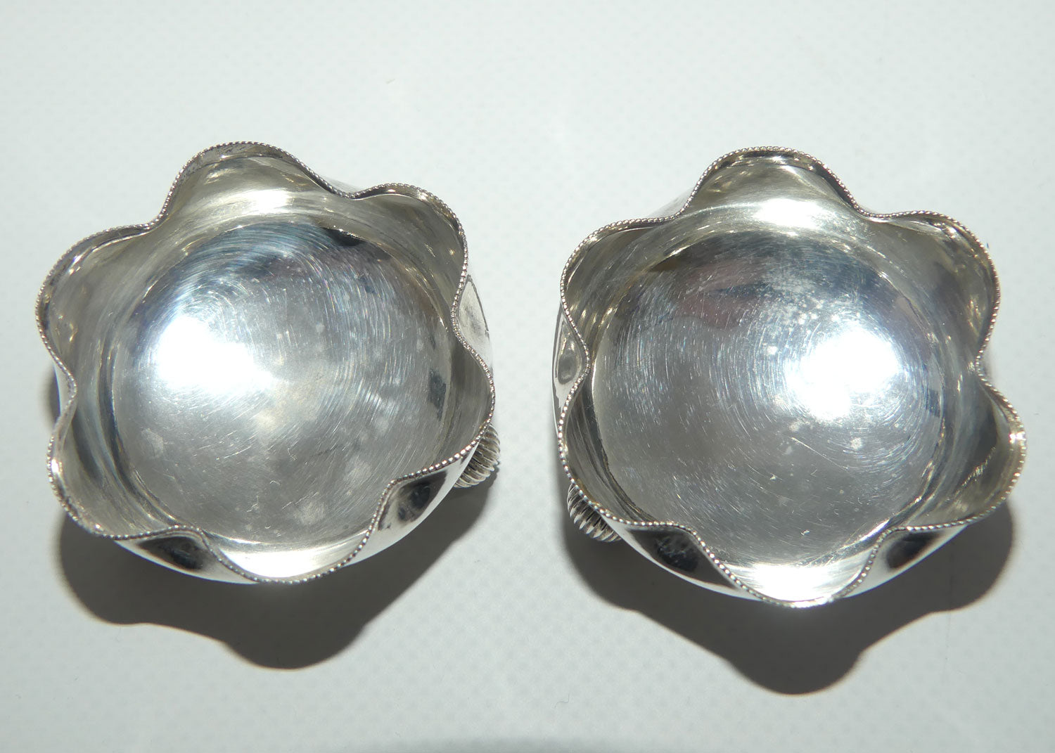 Victorian Sterling Silver pair of open salts + spoons | Birmingham 1891