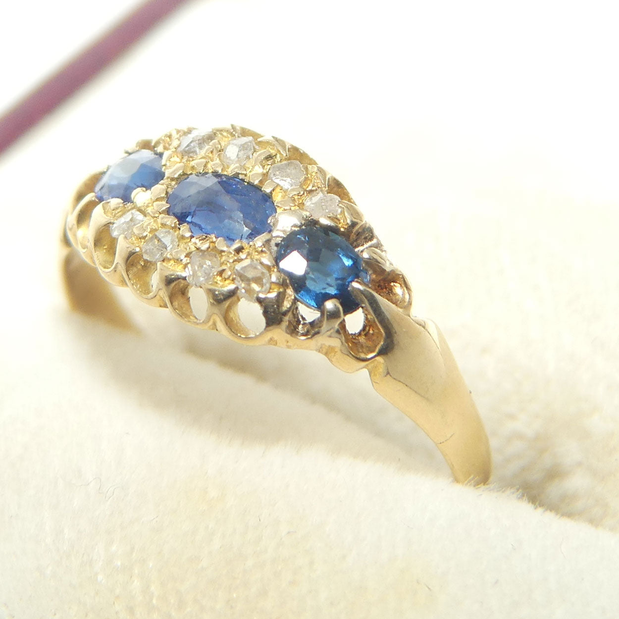 18ct Yellow Gold 3 Sapphire and Diamond Ring | Antique | Valued $5300