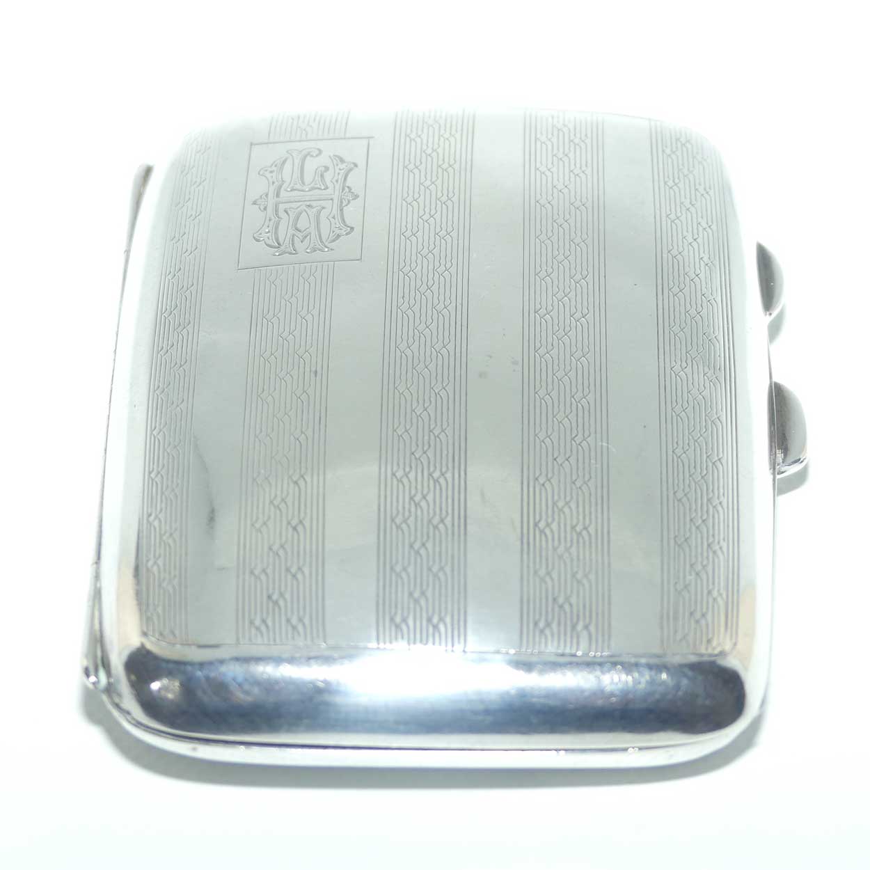 Engine Turned Monogrammed Sterling Silver miniature cigarette case | Birmingham 1902
