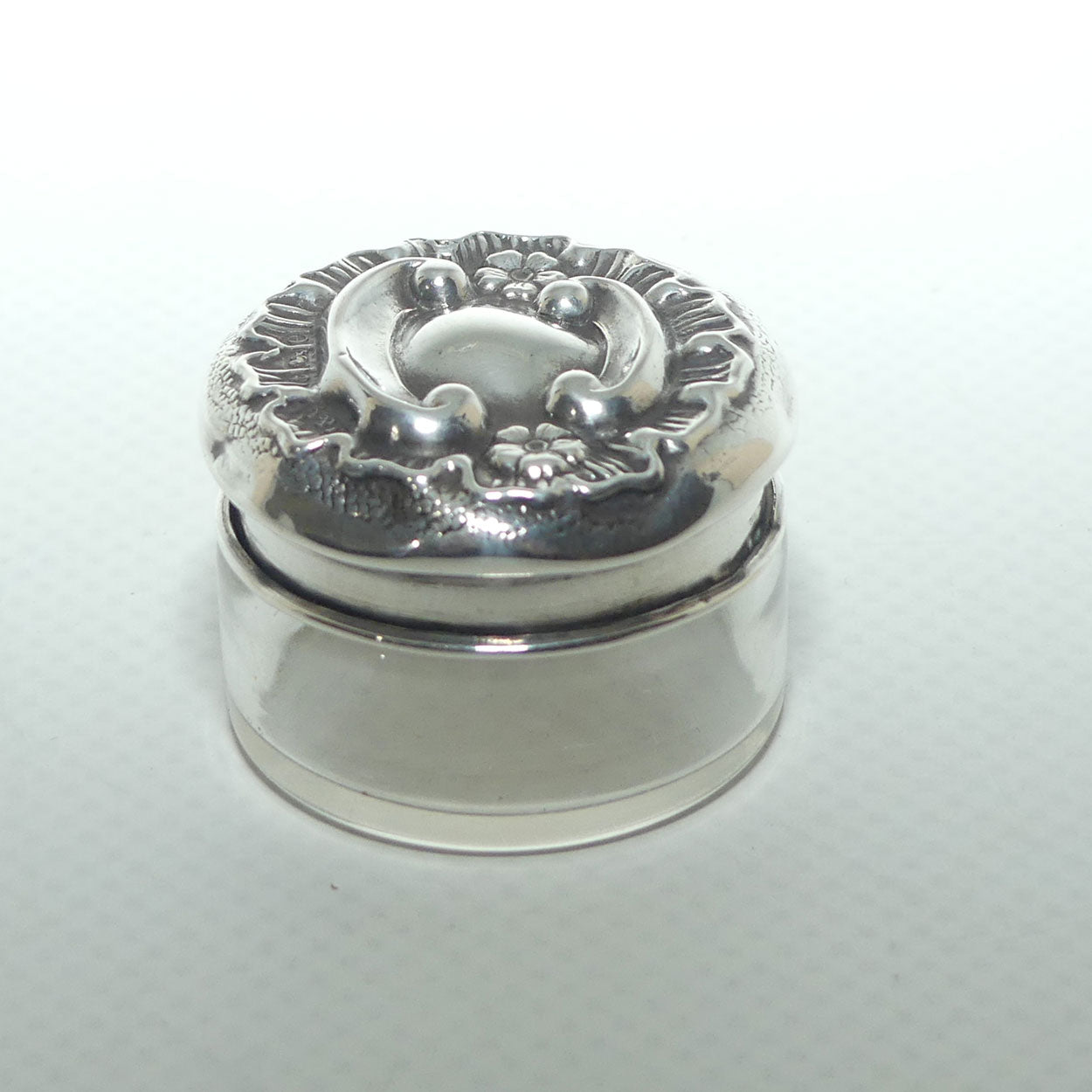 Sterling Silver and Glass rouge pot | Ladies Dressing table | Birmingham 1904