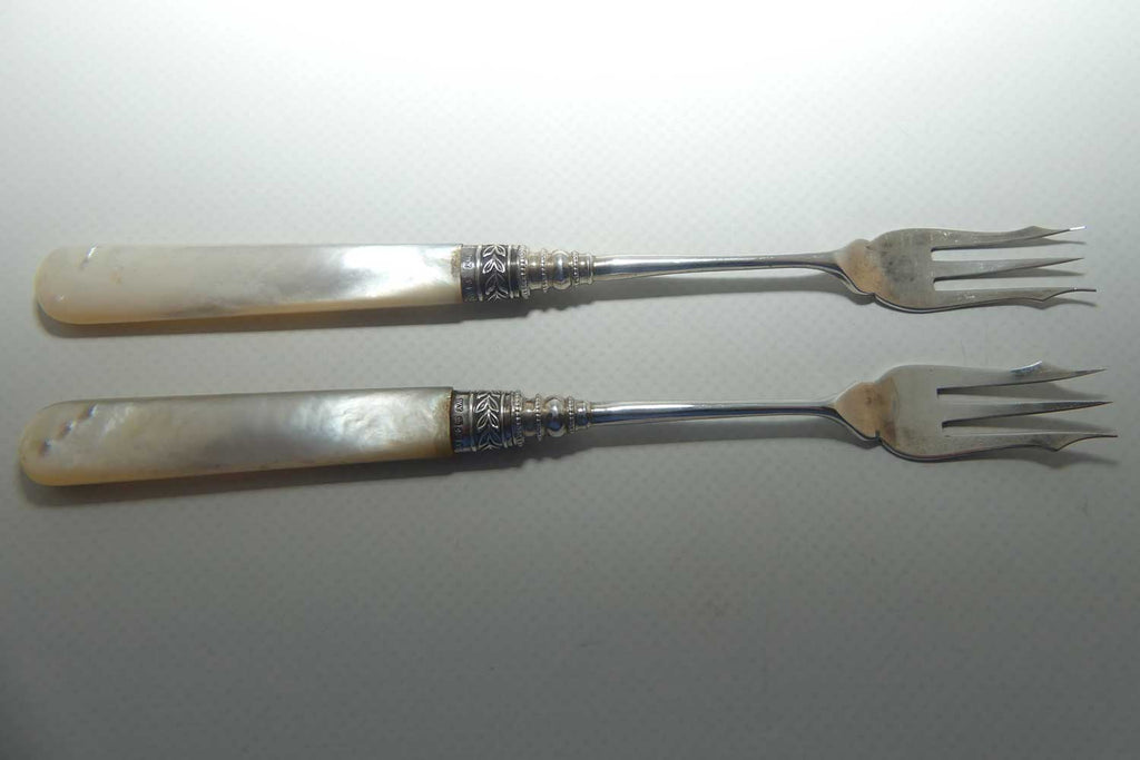 Sterling Silver and Mother of Pearl pair of pickle forks | Sheffield 1905