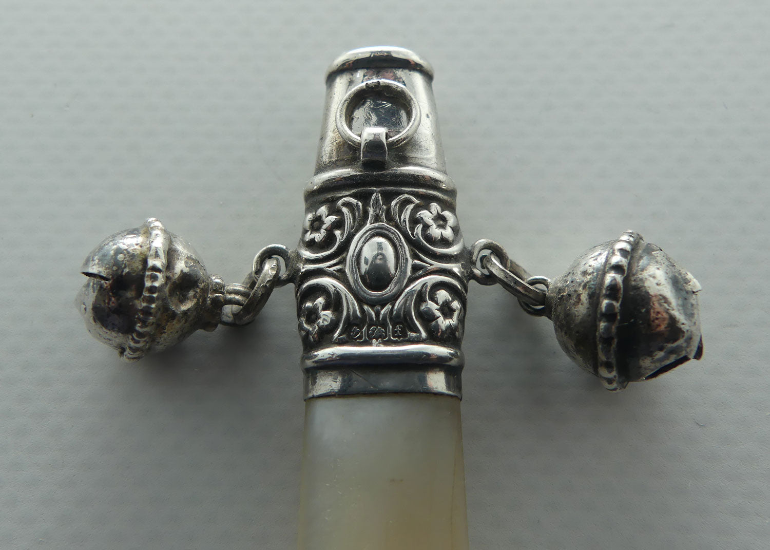 Edwardian era Sterling Silver and Mother of Pearl Baby Rattle | Whistle | Birmingham 1905