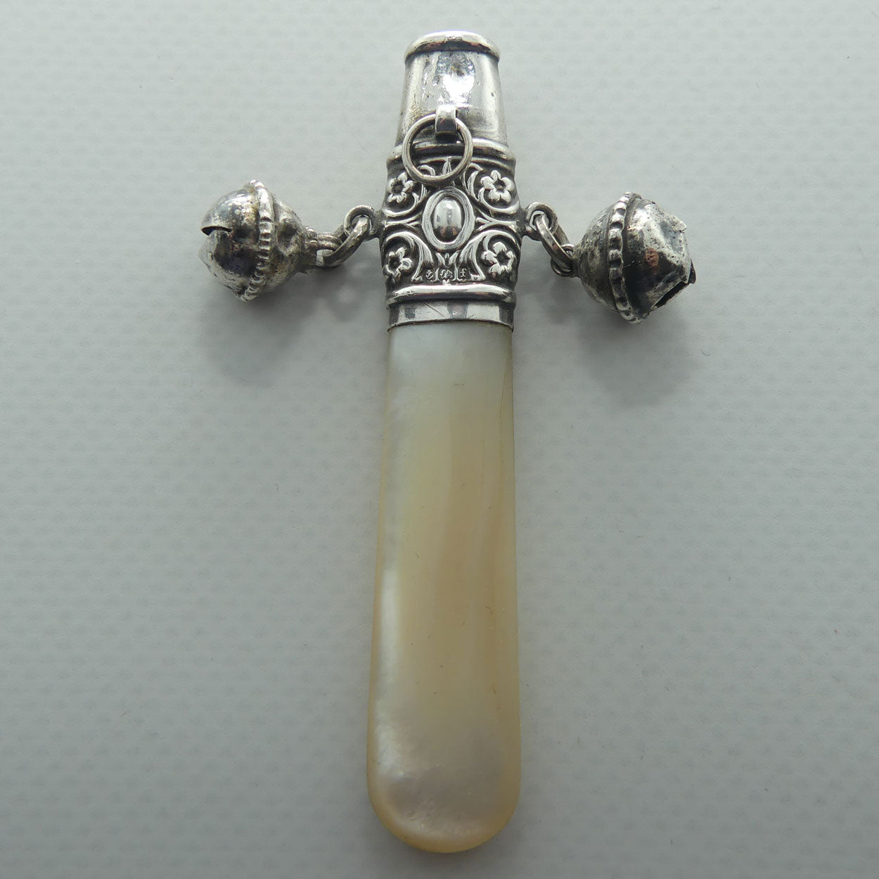Edwardian era Sterling Silver and Mother of Pearl Baby Rattle | Whistle | Birmingham 1905