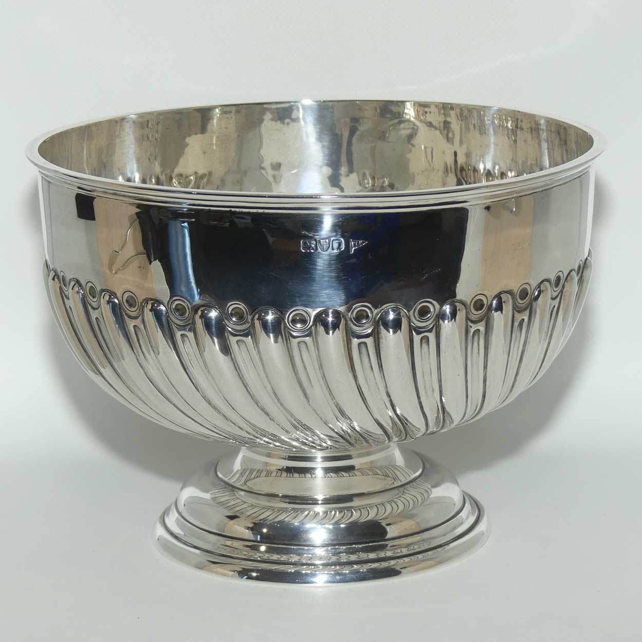 Edwardian era Sterling Silver pedastal bowl with gadrooned pattern | Chester 1906 | 856 grams