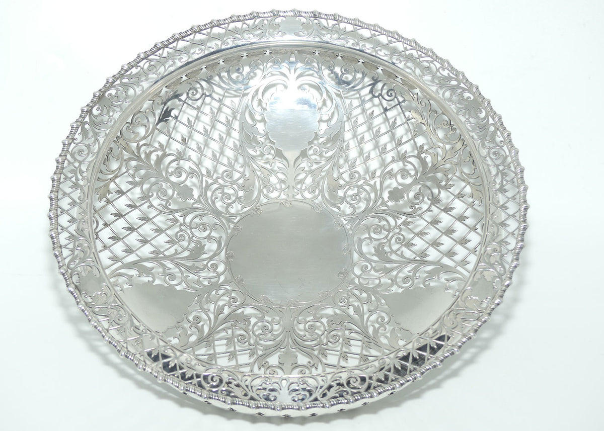 Magnificent George V Sterling Silver openwork table bowl on 3 claw feet | London 1907 | 1022g | Goldsmiths & Silversmiths Co Ltd