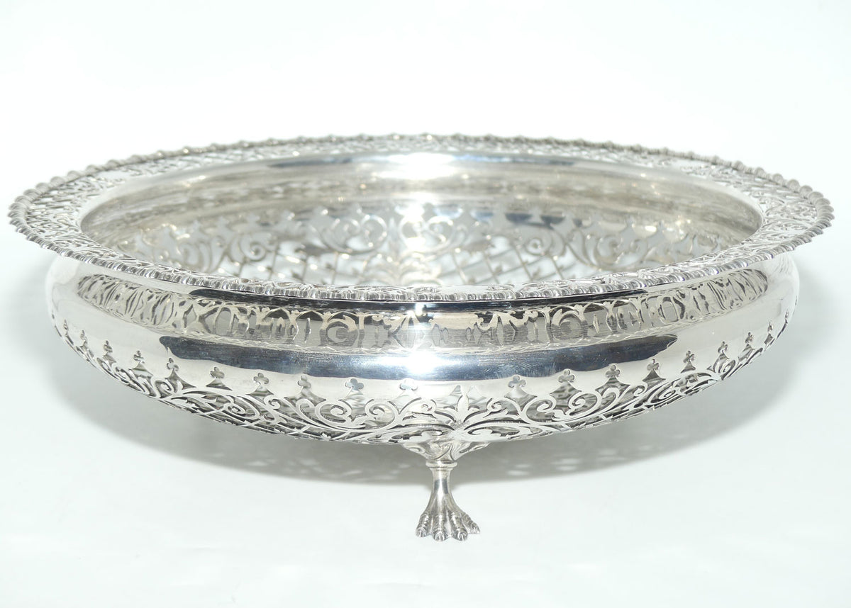 Magnificent George V Sterling Silver openwork table bowl on 3 claw feet | London 1907 | 1022g | Goldsmiths & Silversmiths Co Ltd