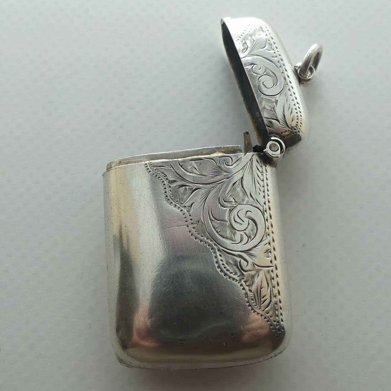 Sterling Silver Vesta Case with Jump Ring | engraved DSMF | Chester 1908