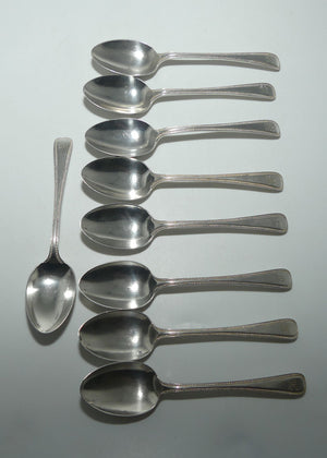 Sterling Silver set of 9 Old English bead pattern tea spoons | Sheffield 1911 | 202g