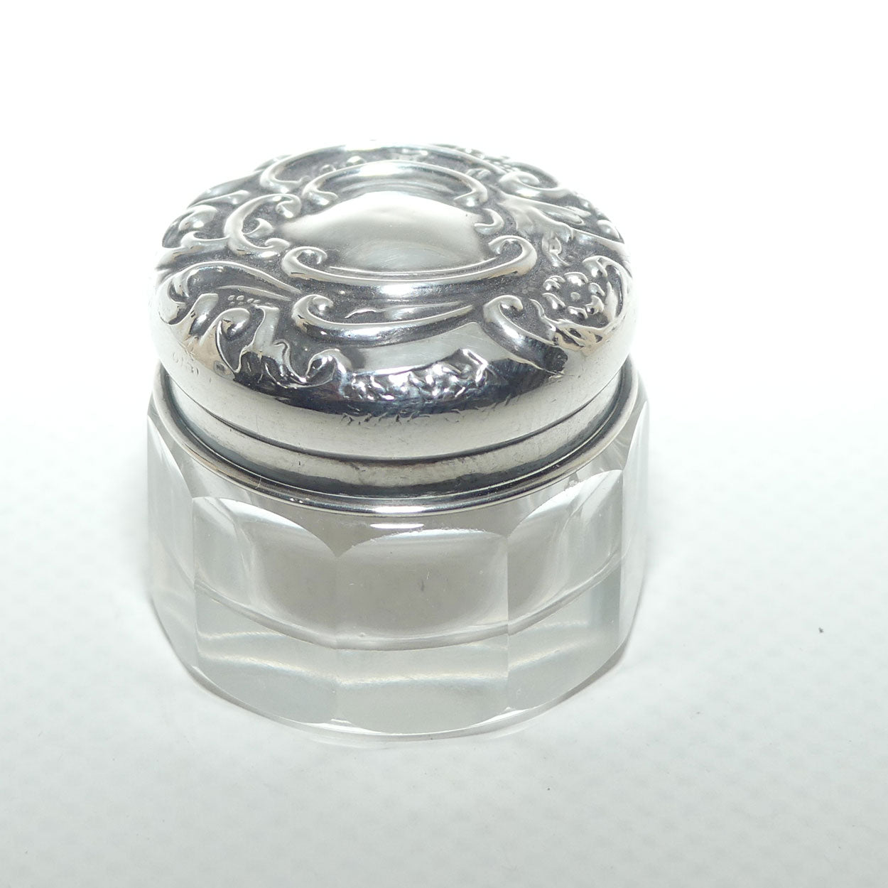 Sterling Silver and Crystal rouge pot | Ladies Dressing table | Birmingham 1912