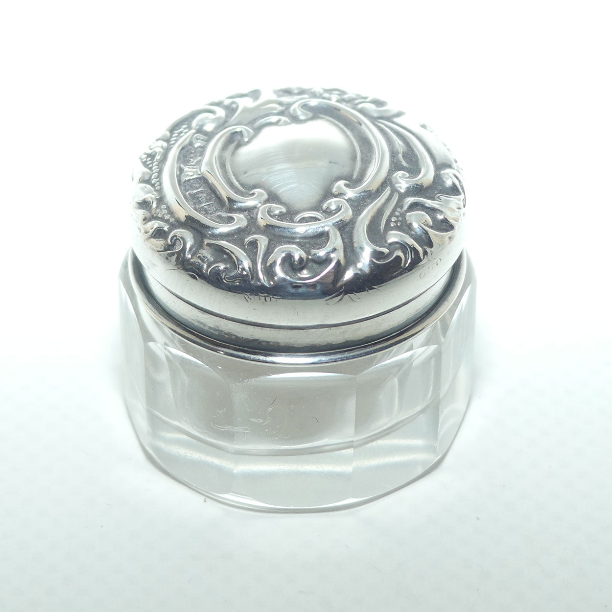 Sterling Silver and Crystal rouge pot | Ladies Dressing table | Birmingham 1912