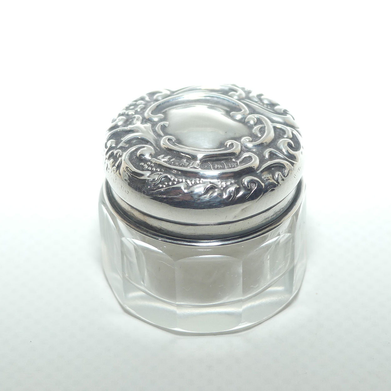 Sterling Silver and Crystal rouge pot | Ladies Dressing table | Birmingham 1912