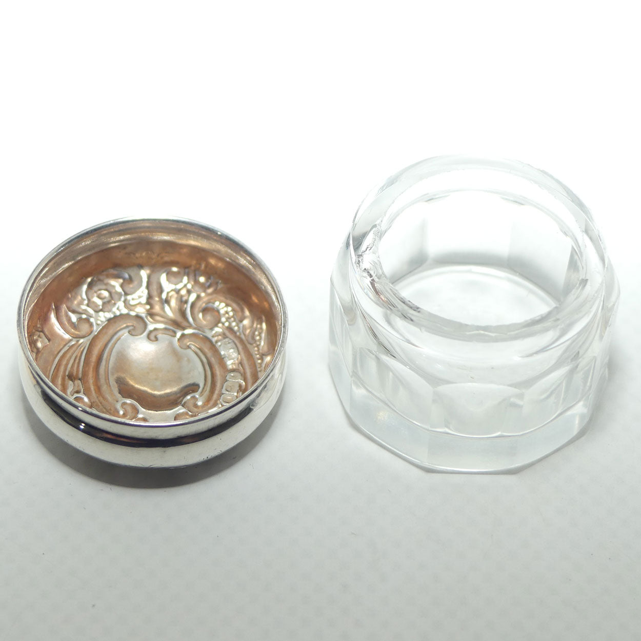 Sterling Silver and Crystal rouge pot | Ladies Dressing table | Birmingham 1912