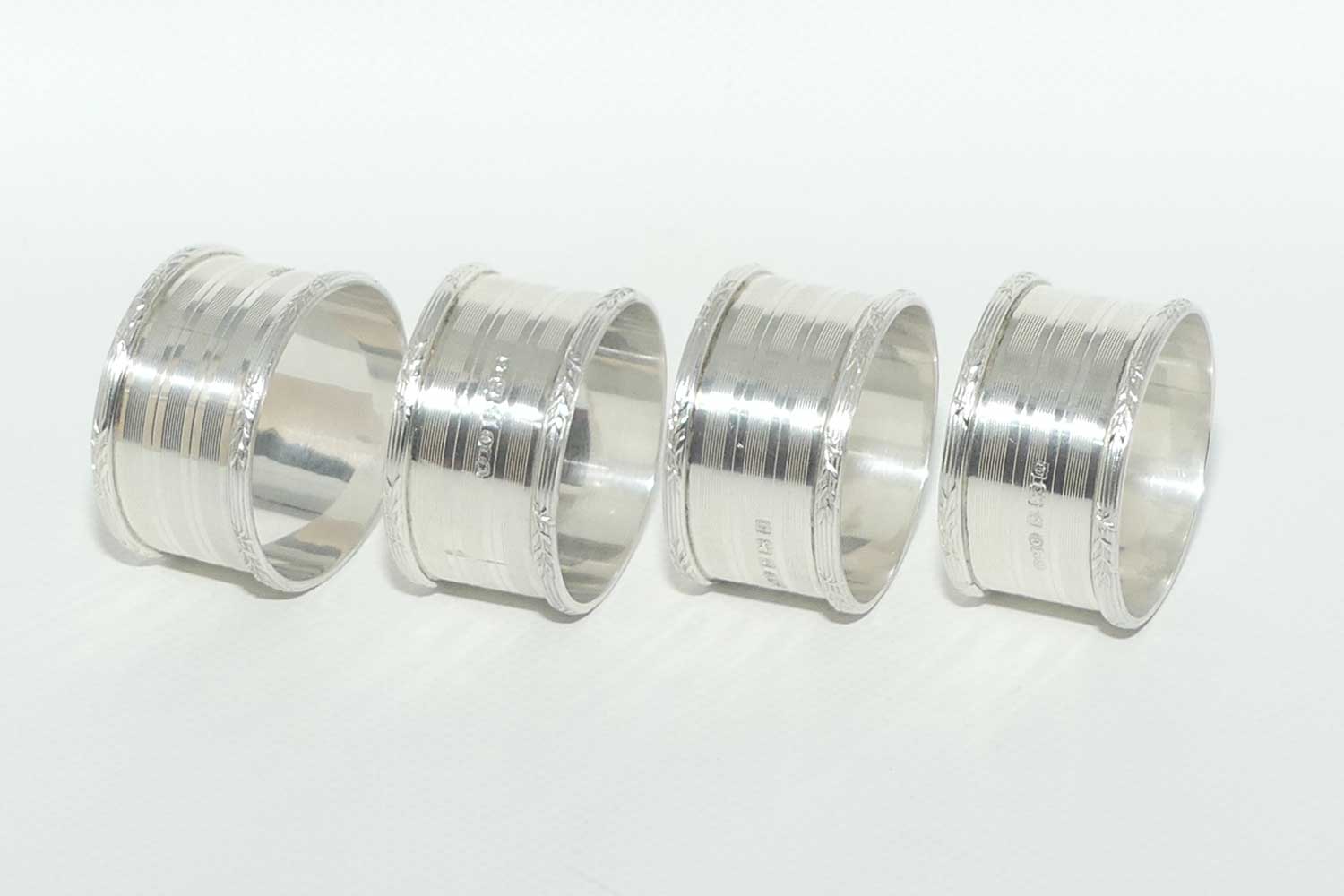Edwardian Sterling Silver set of 4 Engine turned serviette or napkin rings | Birmingham 1913 | 100gms