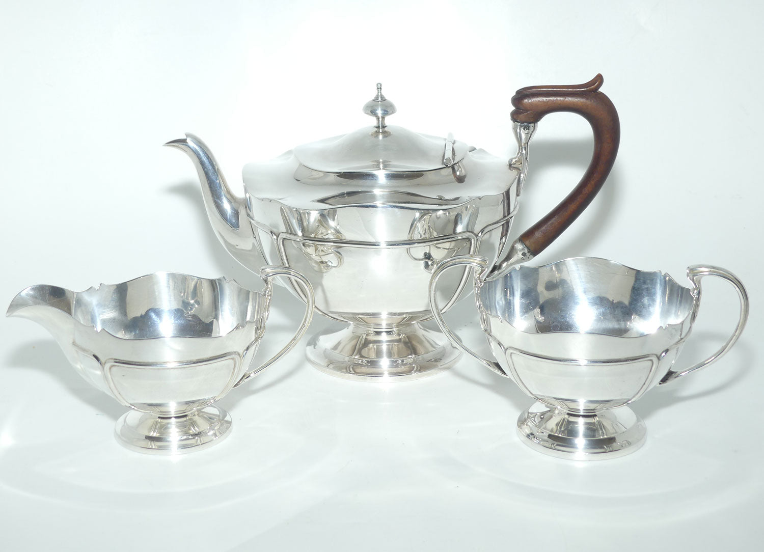 Arts and Crafts influence Sterling Silver 3 piece tea service | Birmingham 1913 | 1180g | E S Barnsley & Co