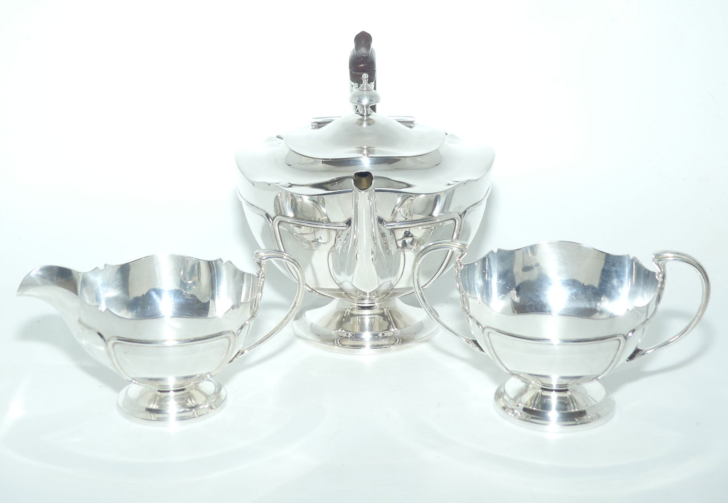 Arts and Crafts influence Sterling Silver 3 piece tea service | Birmingham 1913 | 1180g | E S Barnsley & Co