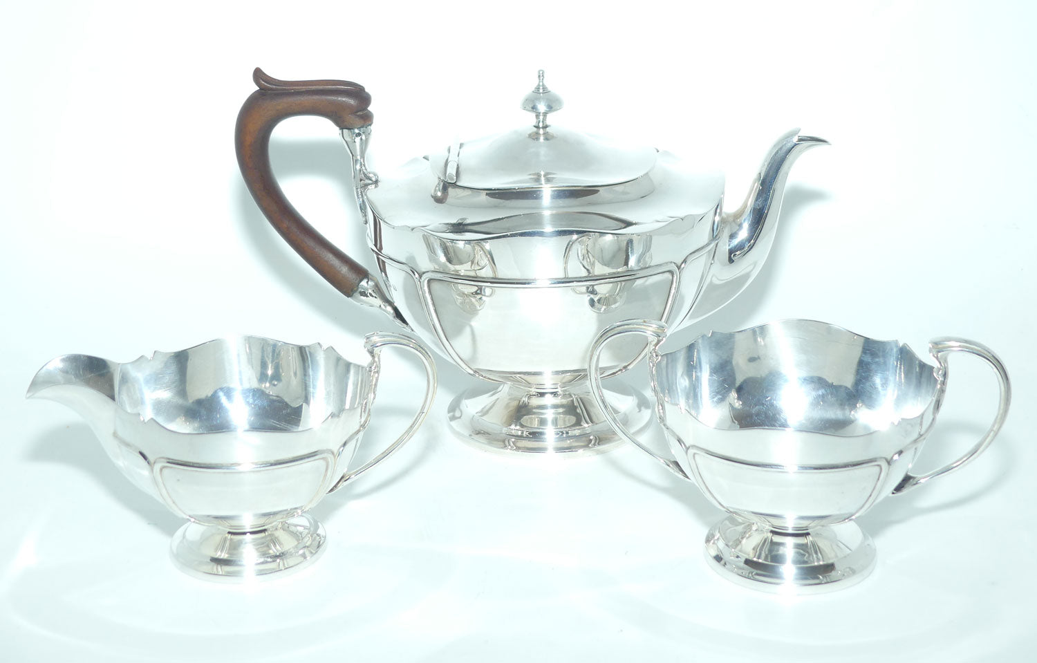 Arts and Crafts influence Sterling Silver 3 piece tea service | Birmingham 1913 | 1180g | E S Barnsley & Co