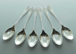 post Edwardian era Sterling Silver set of 6 tea spoons | Bridal bows and Blue Bell flower | Sheffield 1925