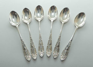 post Edwardian era Sterling Silver set of 6 tea spoons | Bridal bows and Blue Bell flower | Sheffield 1925