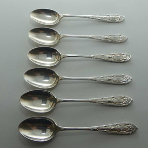 post Edwardian era Sterling Silver set of 6 tea spoons | Bridal bows and Blue Bell flower | Sheffield 1925