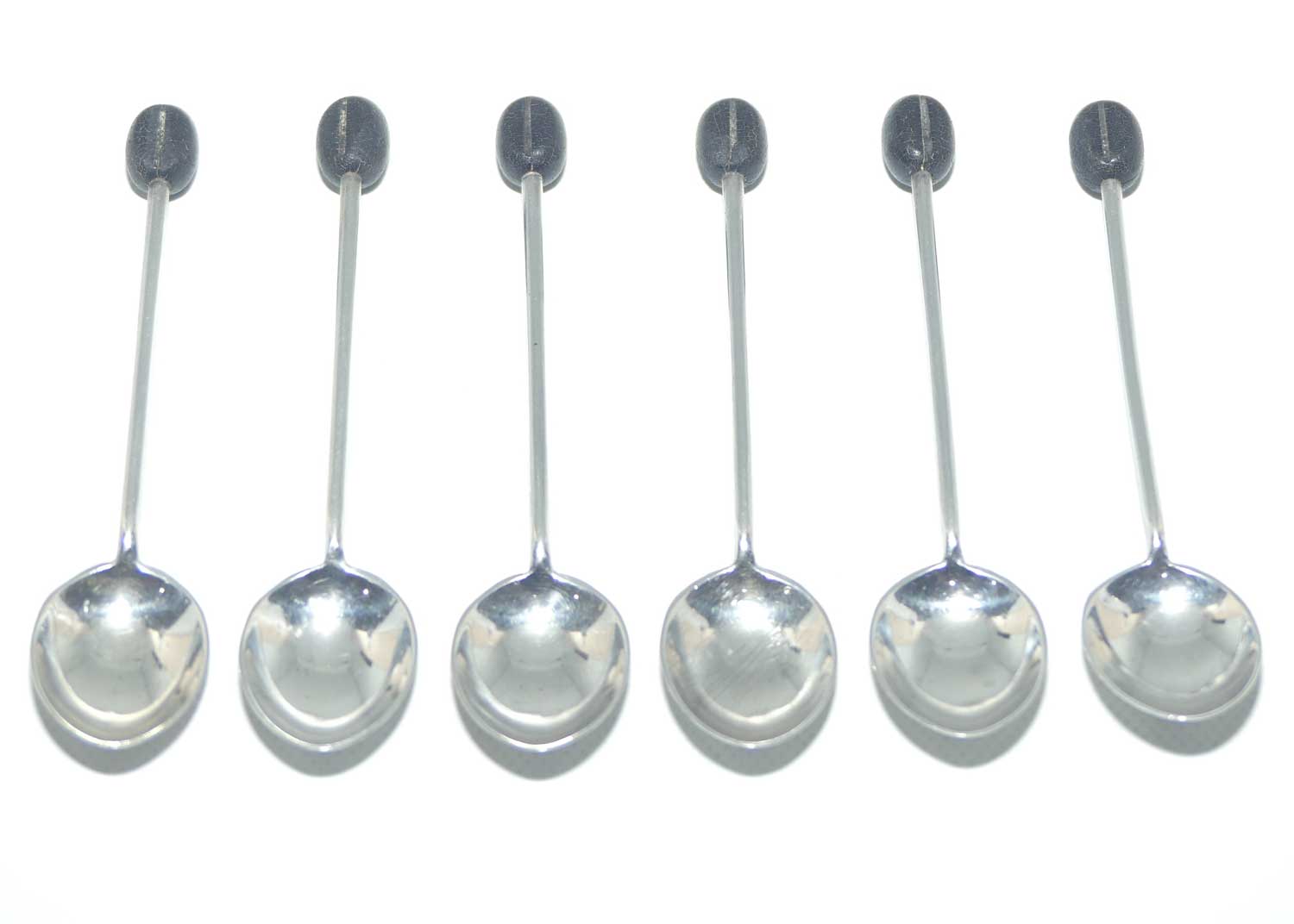 Art Deco Sterling Silver and Bakelite Bean handle tea spoons | Walker and Hall | Sheffield 1926