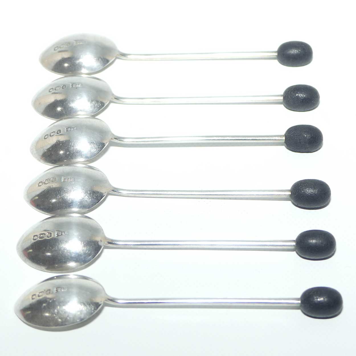 Art Deco Sterling Silver and Bakelite Bean handle tea spoons | Walker and Hall | Sheffield 1926
