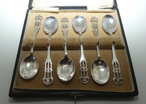 Arts and Crafts era Sterling Silver set of 6 tea spoons in original box | Amy Sandheim | London 1926