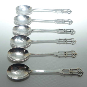 Arts and Crafts era Sterling Silver set of 6 tea spoons in original box | Amy Sandheim | London 1926