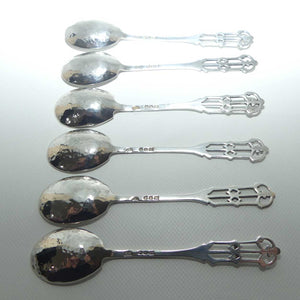 Arts and Crafts era Sterling Silver set of 6 tea spoons in original box | Amy Sandheim | London 1926