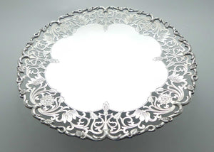 Elaborately decorated Sterling Silver floral decorated pierced border cake stand | #1 | Sheffield 1929 | 504g