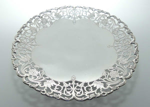 Elaborately decorated Sterling Silver floral decorated pierced border cake stand | #2 | Sheffield 1929 | 504g