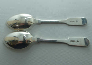 post Edwardian era Sterling Silver pair of tea spoons | Bright Cut engraving | Sheffield 1931