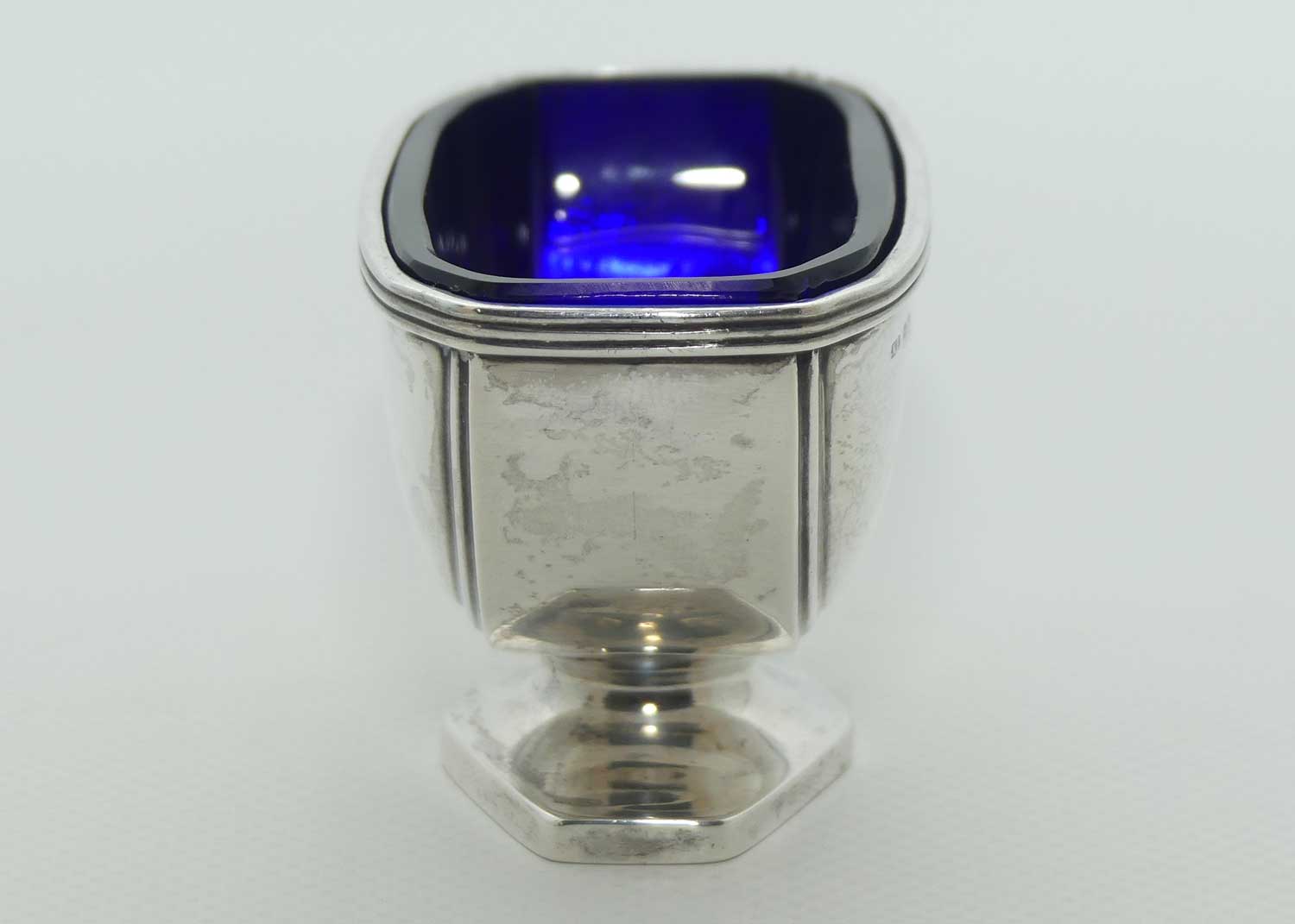 Sterling Silver open salt with Blue Glass liner | Birmingham 1939 | Ernest W Haywood