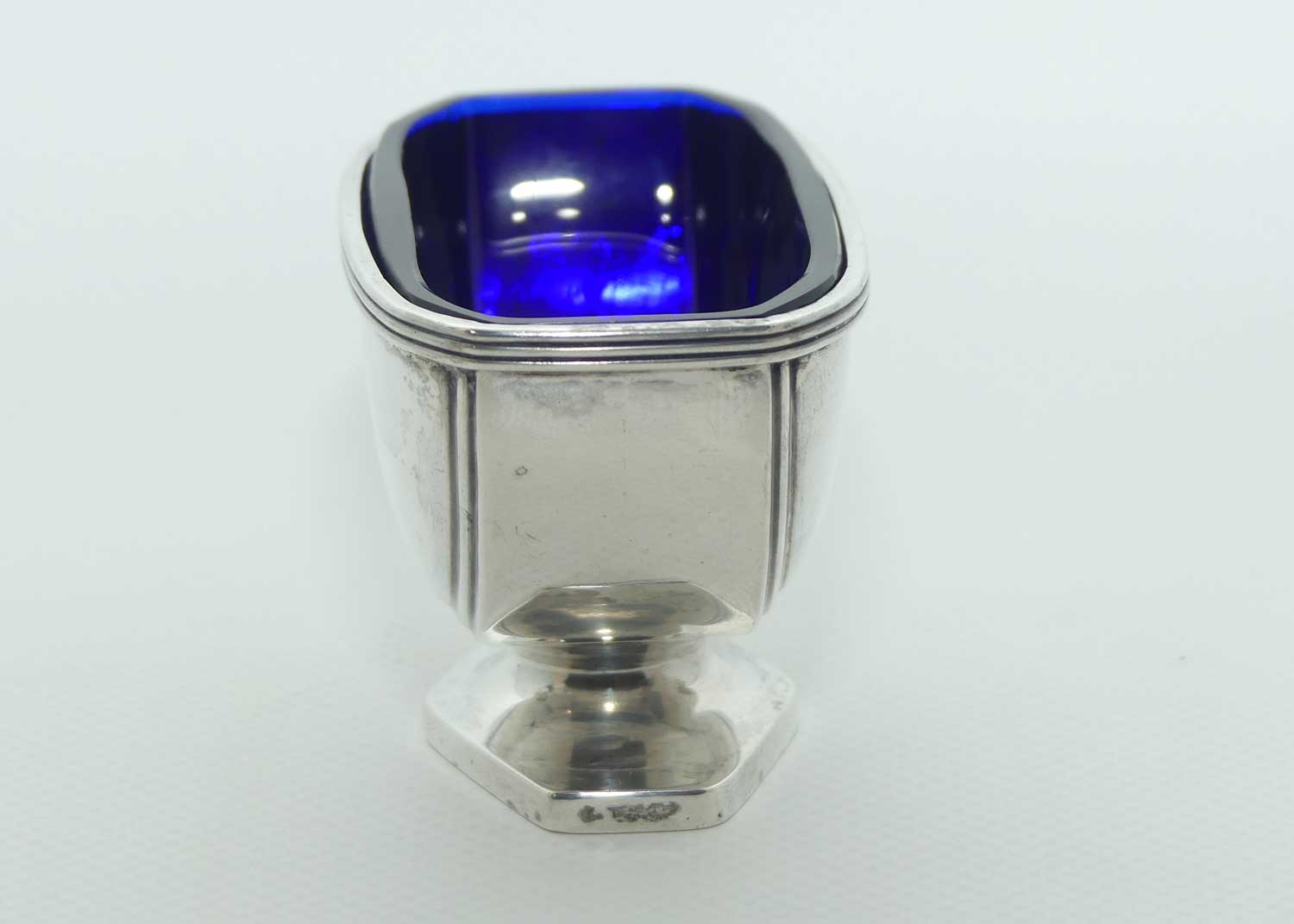 Sterling Silver open salt with Blue Glass liner | Birmingham 1939 | Ernest W Haywood