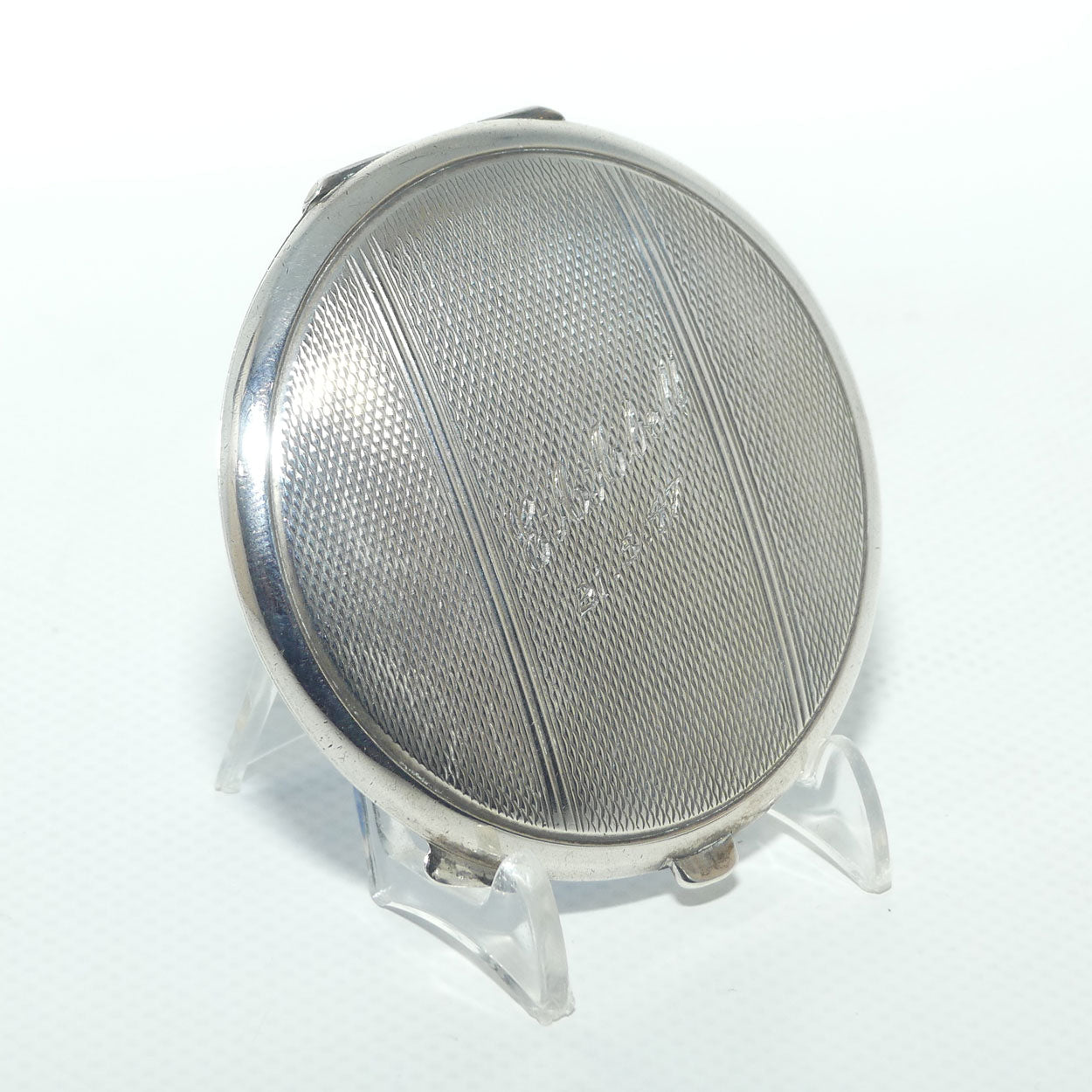 Sterling Silver and Blue Enamel Guilloche Compact | Turner & Simpson Ltd | Birmingham 1945
